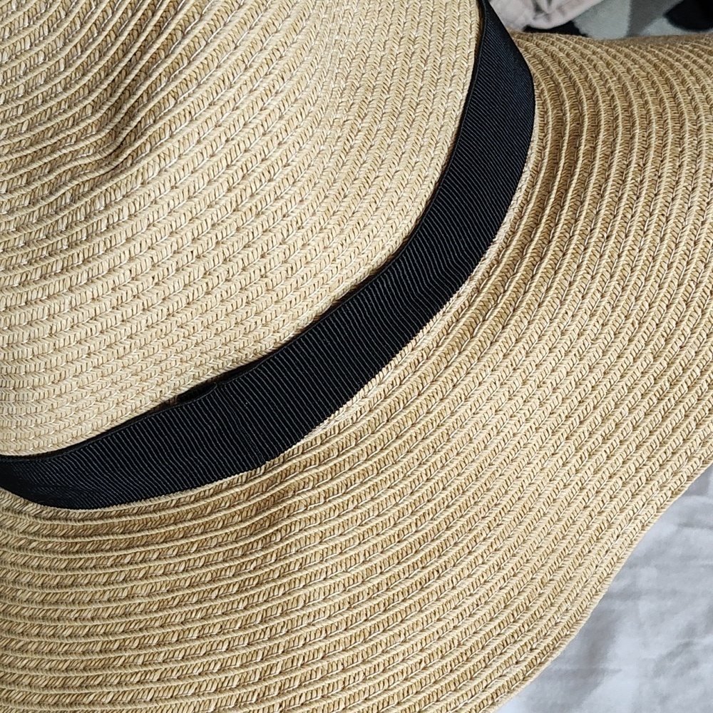 Stylish Tan Straw Hat with Black Band